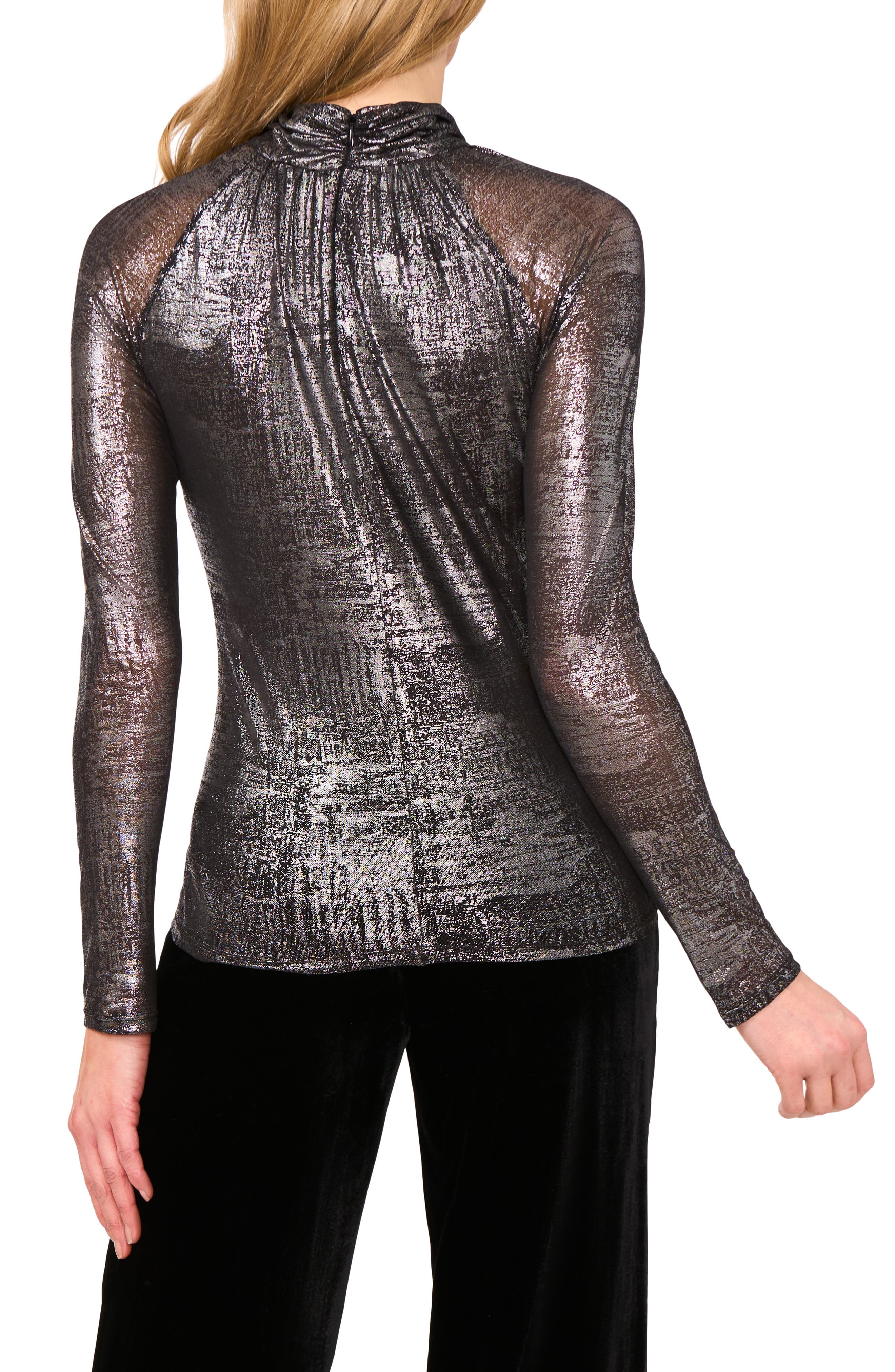 Metalllic Ruched Turtleneck Top - image 2