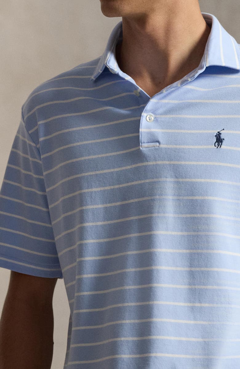 Polo Ralph Lauren Striped Cotton Polo, Alternate, color, Pebble Blue/ White