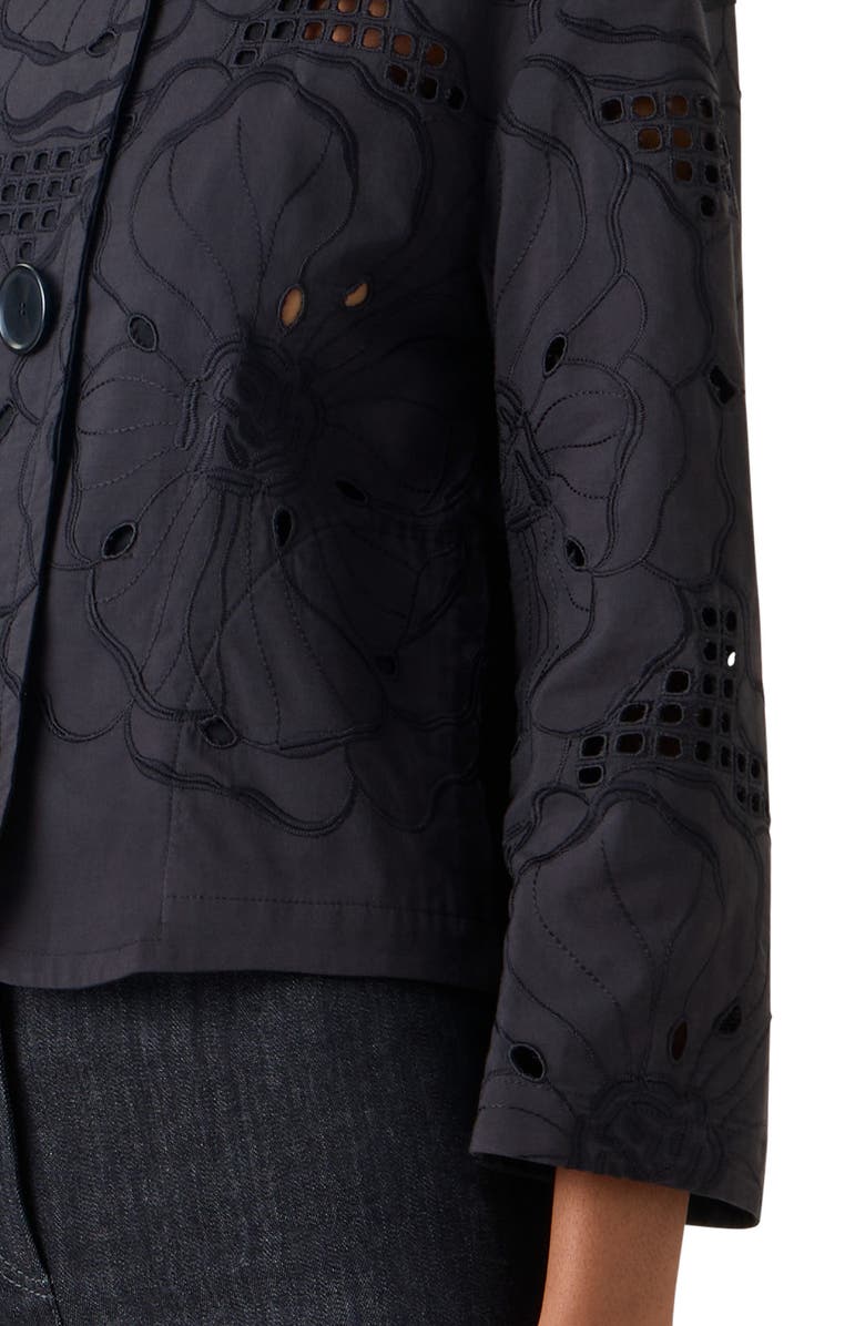 Akris punto Flower Eyelet Cotton Poplin Crop Jacket, Alternate, color, Black