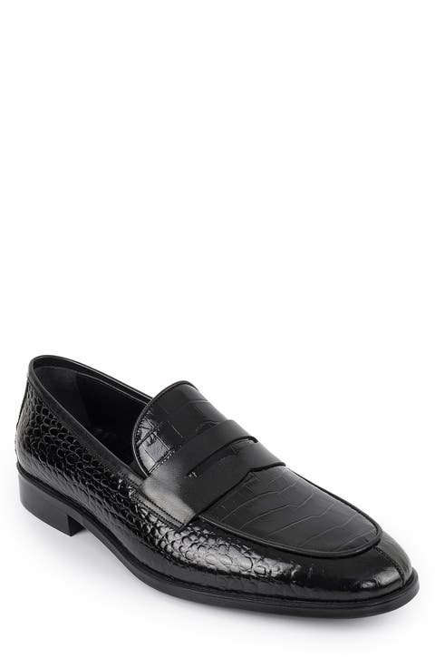 Carmine Croc Embossed Penny Loafer (Men)
