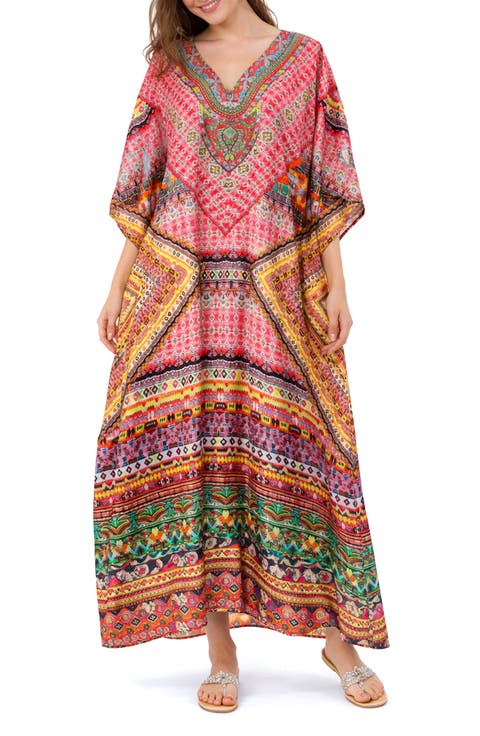 Print V-Neck Maxi Caftan