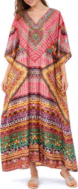 RANEES Print V-Neck Maxi Caftan