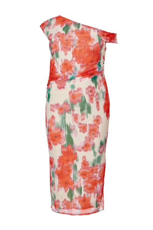 Quiz Plus Size One Shoulder Mesh Maxi Dress In Multi