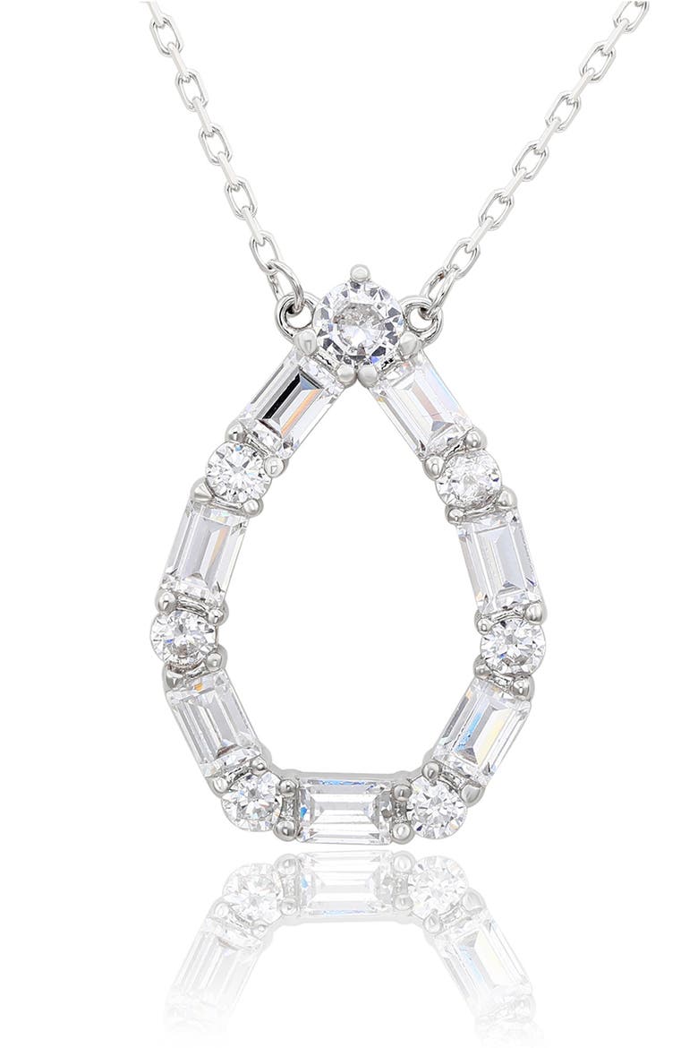 Sterling Silver Cubic Zirconia Teardrop Pendant Necklace, Main, color, WHITE