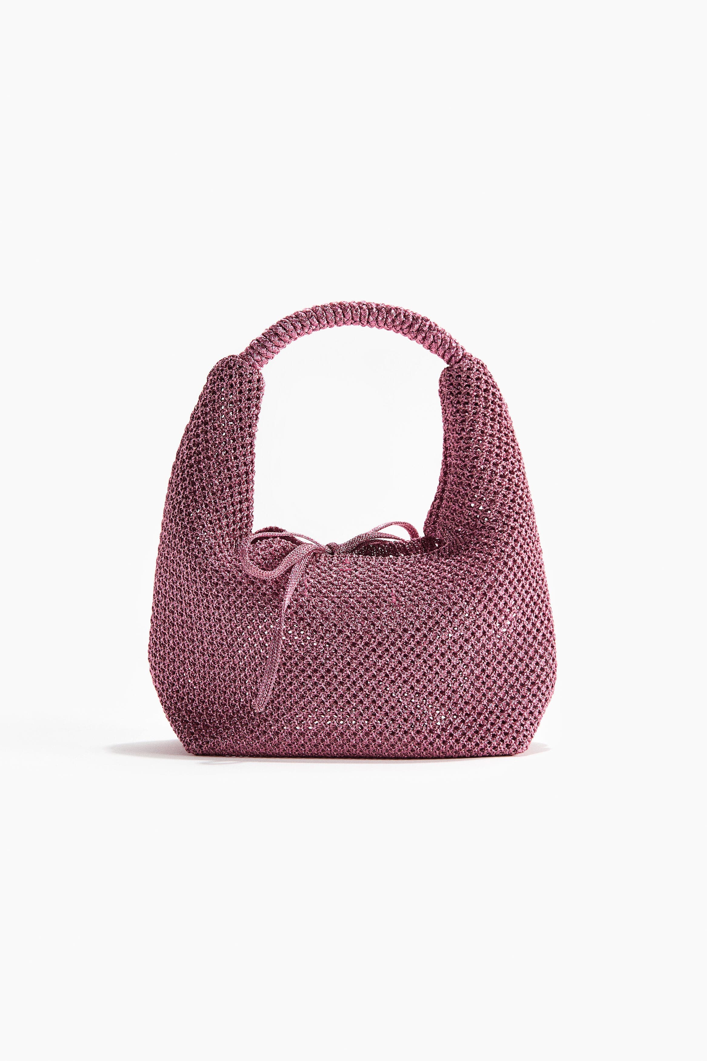 H&M Glittery Hole-knit Handbag, Main, color, Dusty Pink