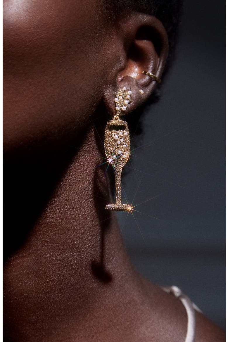 Champagne Glass Crystal Drop Earrings, Alternate, color, GOLD/ MULTI