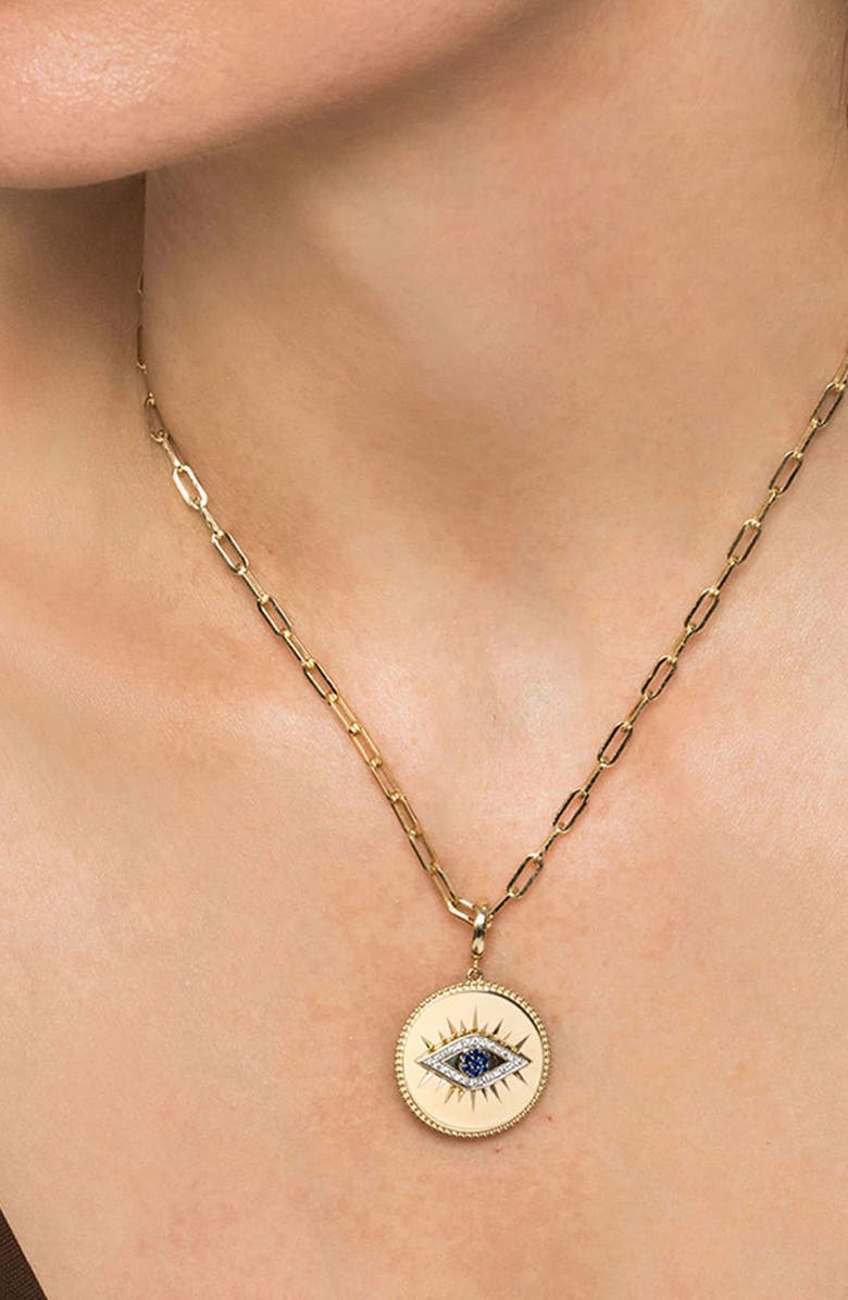 Gabriel & Co. Diamond & Sapphire Evil Eye Charm, Alternate, color, Gold