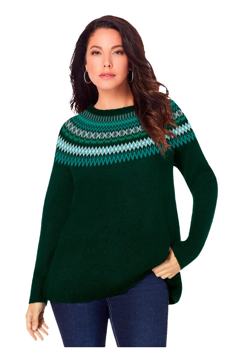 Roaman's Fair Isle Pullover Sweater, Main, color, Green