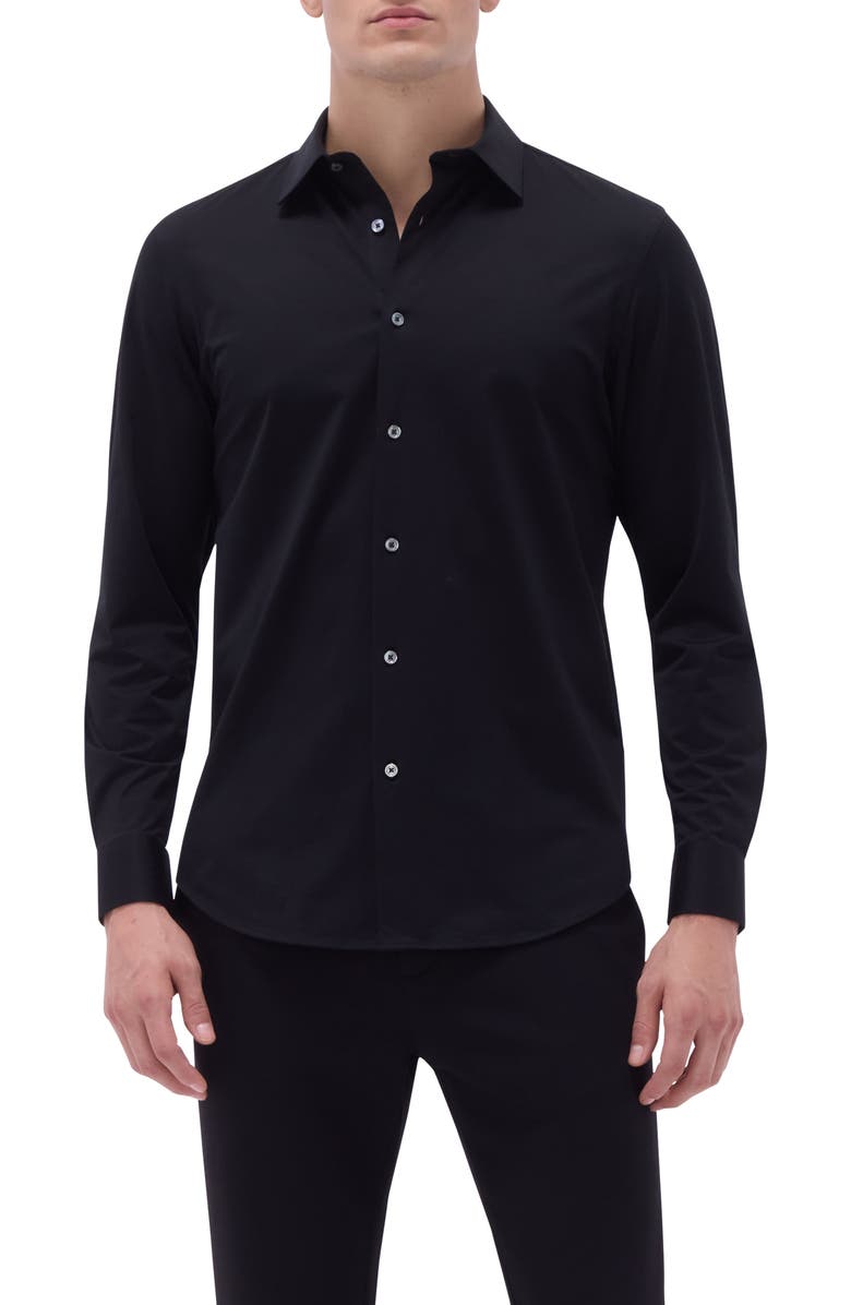 Bugatchi OoohCotton<sup>®</sup> Solid Button-Up Shirt, Main, color, Black