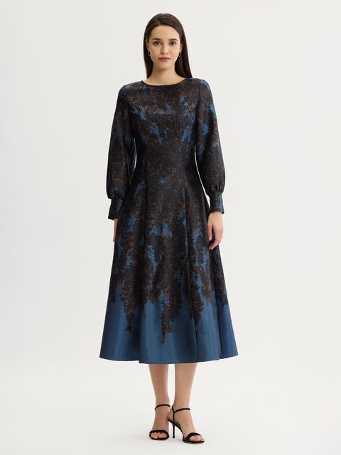 A-Line Bloomscape Jaquard Woven Maxi Dress