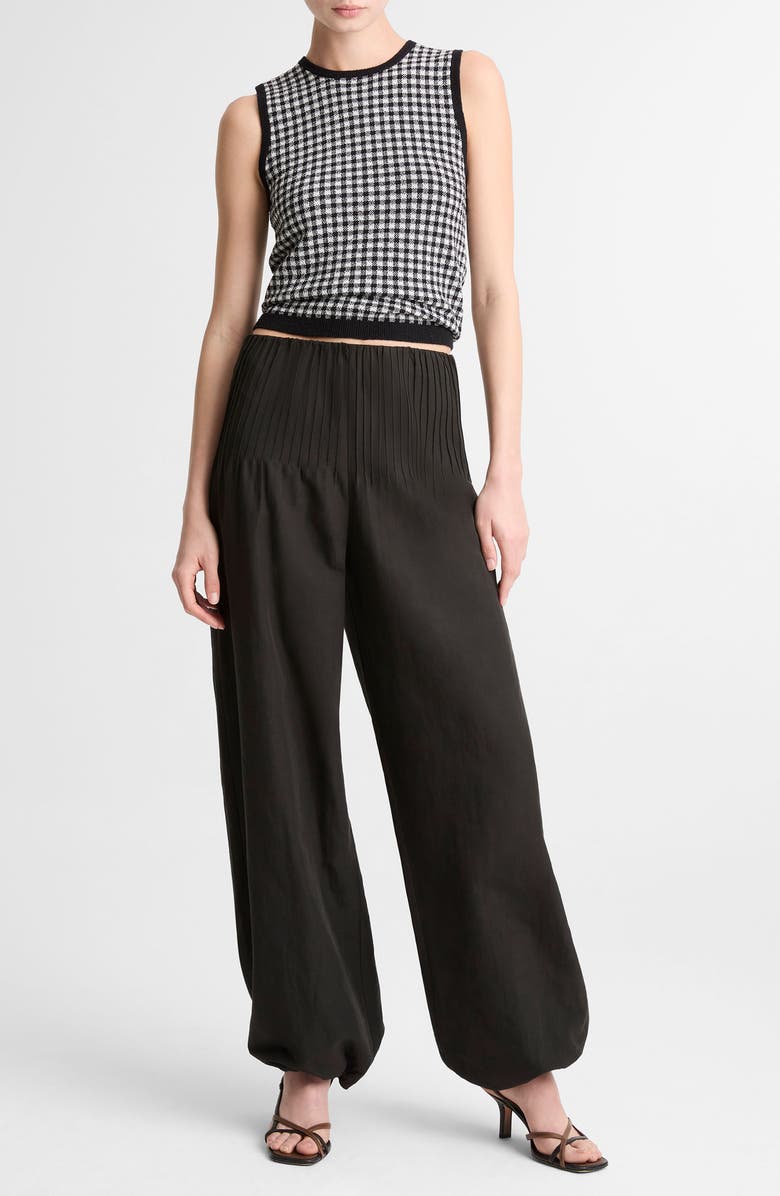 Vince Gingham Check Sleeveless Wool & Cotton Blend Sweater, Alternate, color, Black/ Off White