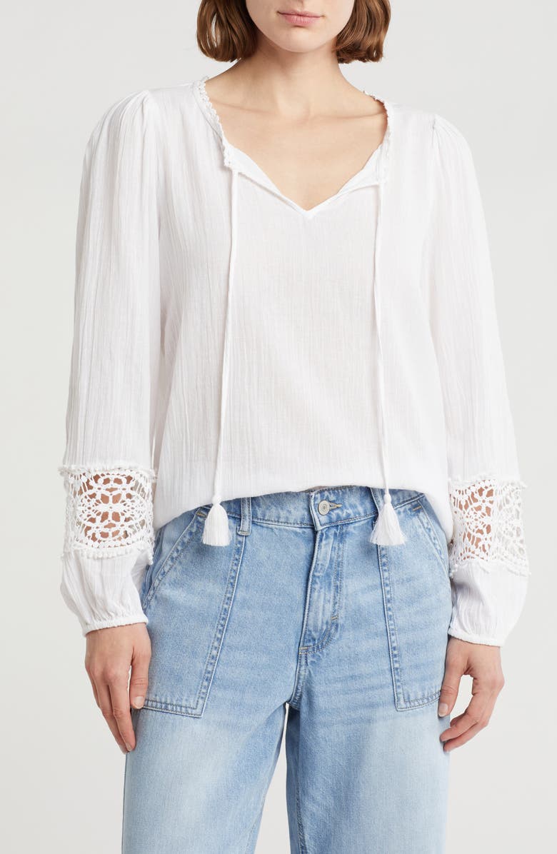 Lucky Brand Lace Sleeve Top, Main, color, 