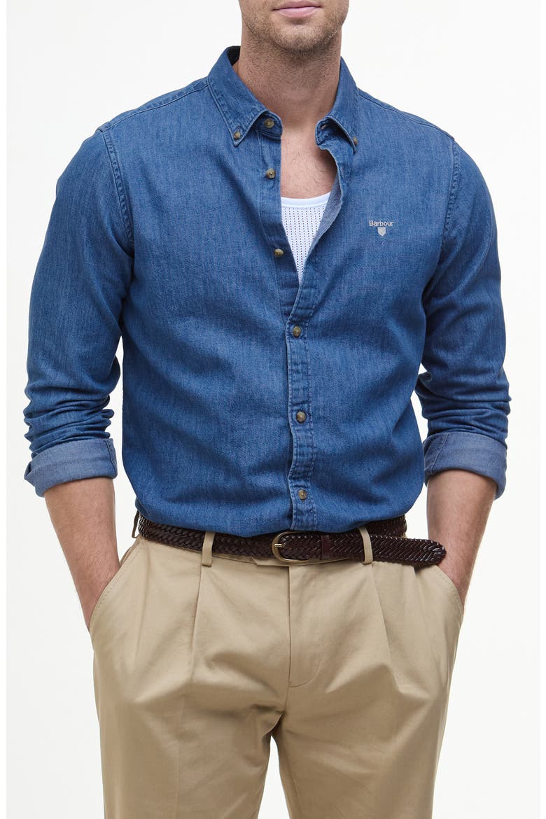 Crest Tailored Cotton Chambray Shirt, Main, color, CHAMBRAY
