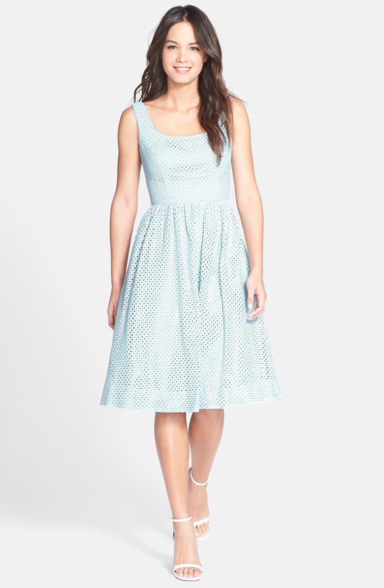 Donna Morgan Eyelet Midi Dress, Main, color, 
