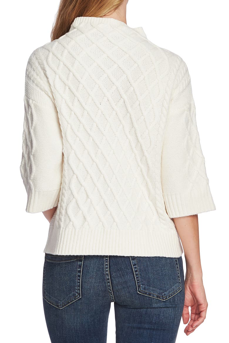 Chunky Cable Knit Funnel Neck Sweater, Alternate, color, ANTIQUE WHITE