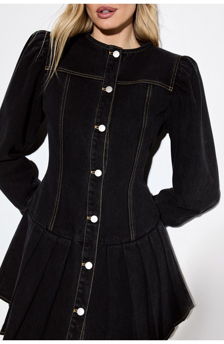 MissPap Premium Denim Balloon Sleeve Dress, Alternate, color, Washed Black