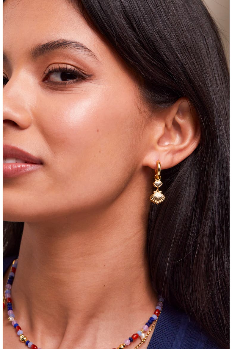 Shell Drop Hoop Earrings, Alternate, color, GOLD