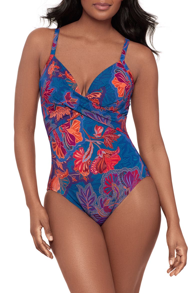 Captivate Underwire One-Piece Swimsuit, Main, color, BLUE MULTI