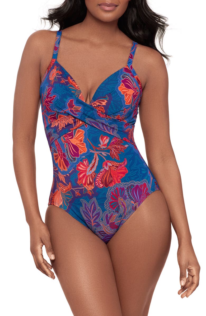 Miraclesuit<sup>®</sup> Captivate Underwire One-Piece Swimsuit, Main, color, Blue Multi
