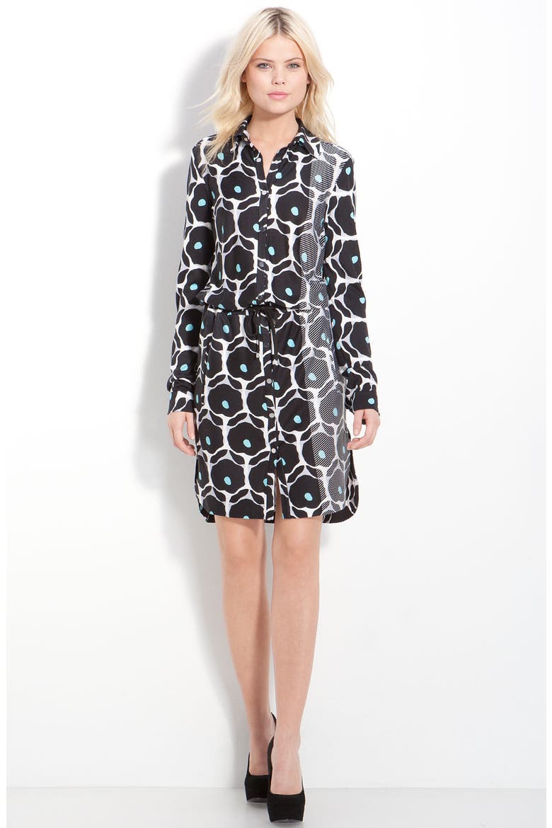 'Kovacs' Snap Front Print Silk Shirtdress, Alternate, color, POP DAISY BLACK