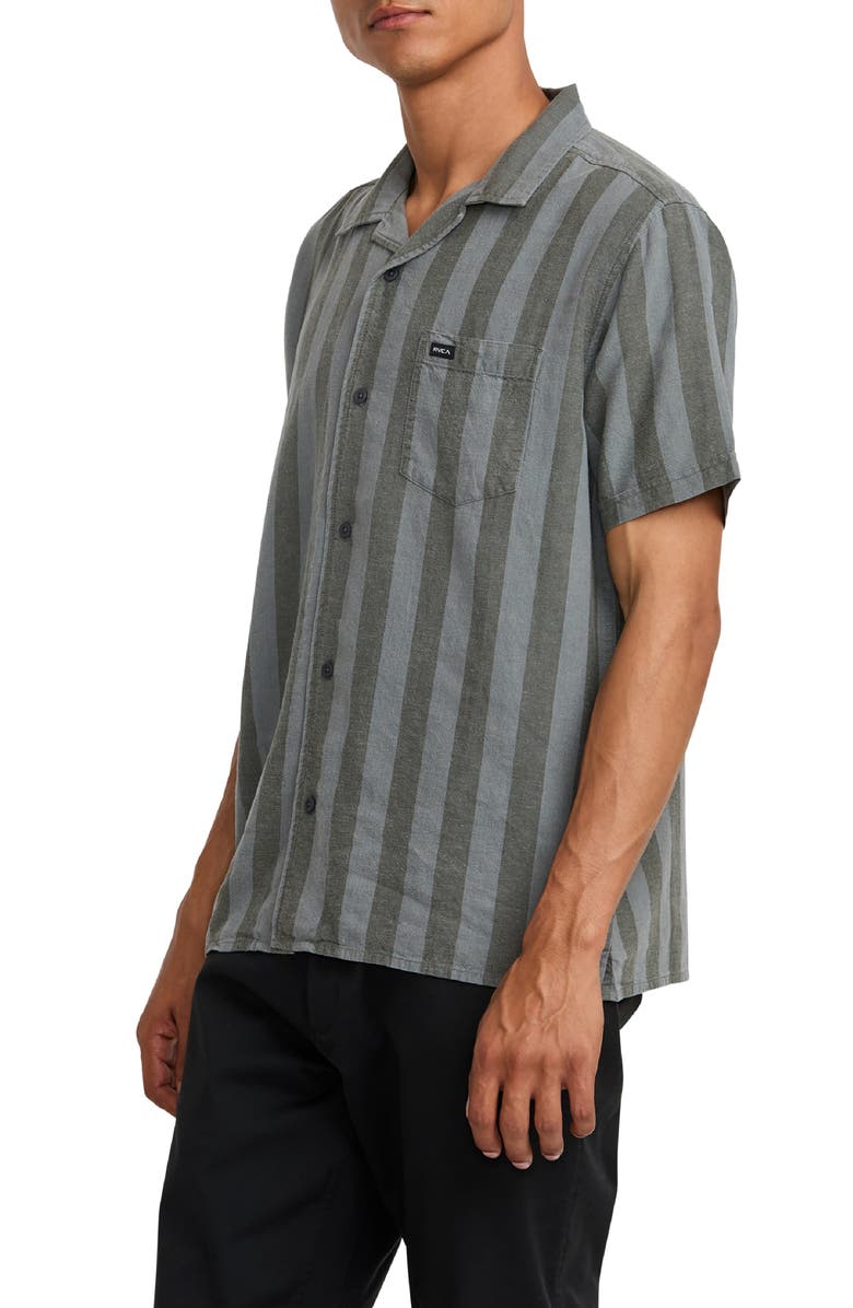 RVCA Love Stripe Linen Blend Camp Shirt, Alternate, color, 