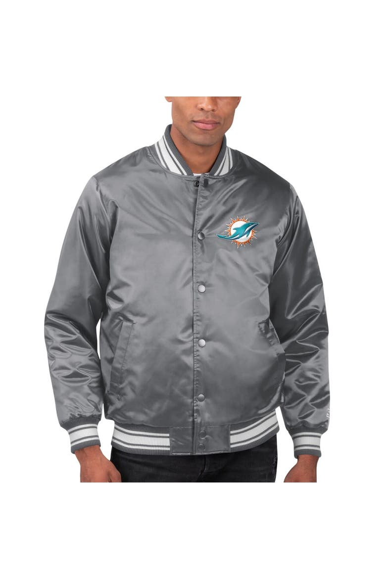 Men's Starter Gray Miami Dolphins Locker Room Satin Varsity Full-Snap Jacket, Alternate, color, Gray