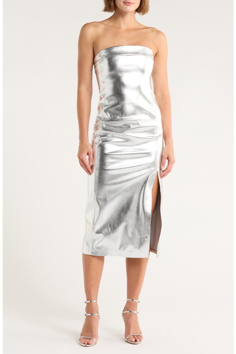 Kelly Metallic Faux Leather Skirt, Main, color, SILVER