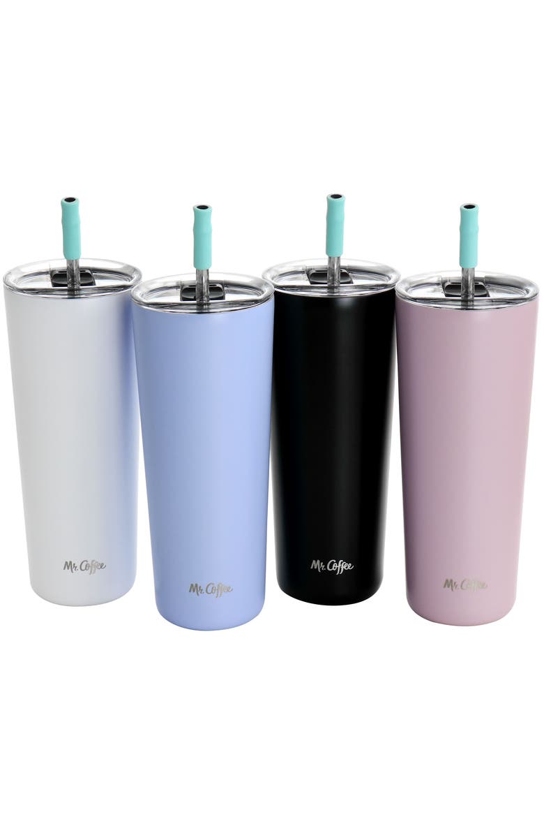Java Quest 4 Piece 23 oz Stainless Steel Tumbler Set with Lids and Straws, Main, color, Blue