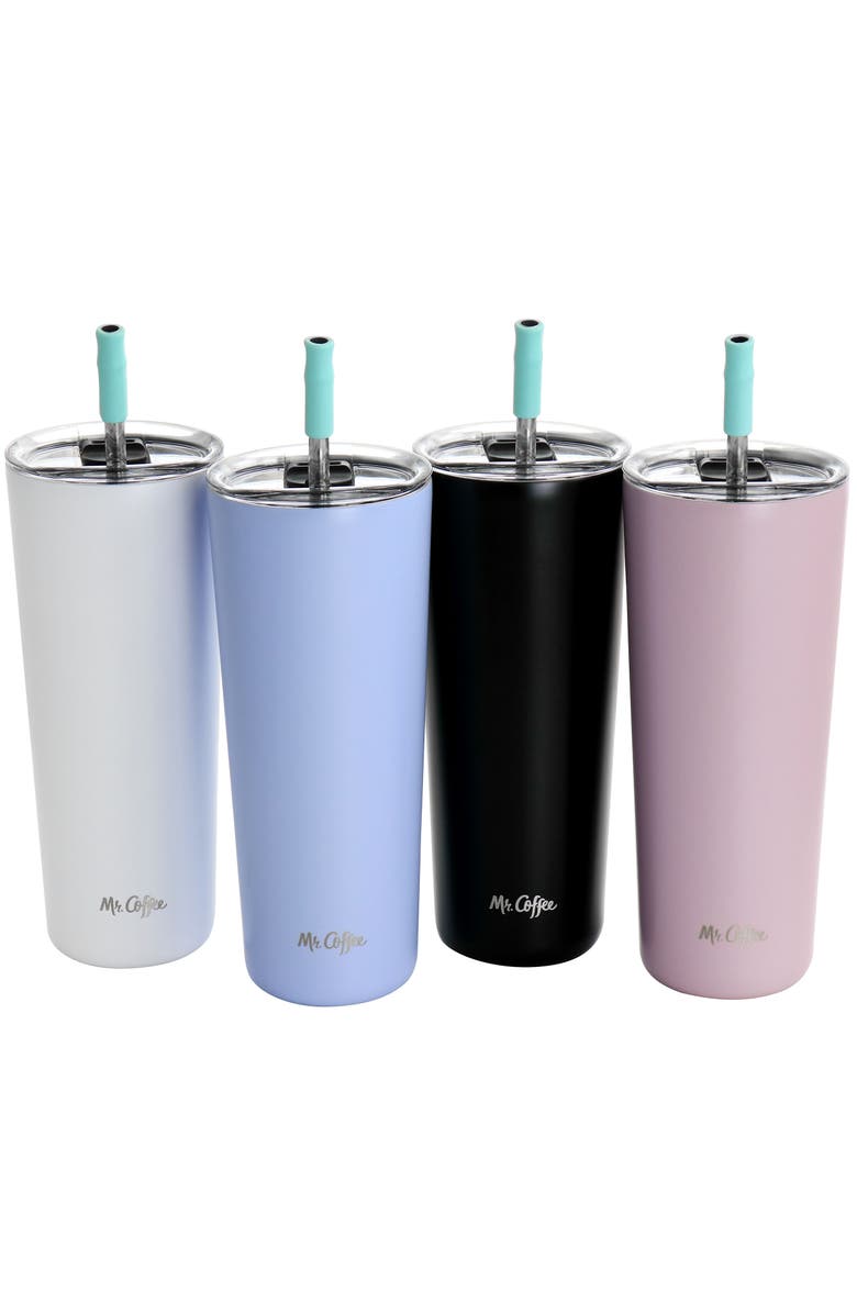 Mr. Coffee Java Quest 4 Piece 23 oz Stainless Steel Tumbler Set with Lids and Straws, Main, color, Blue