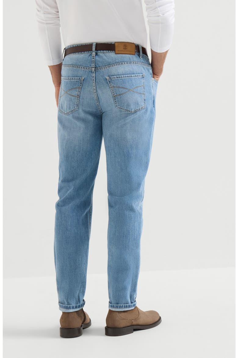 Lightweight denim traditional fit five-pocket trousers, Alternate, color, Light Denim