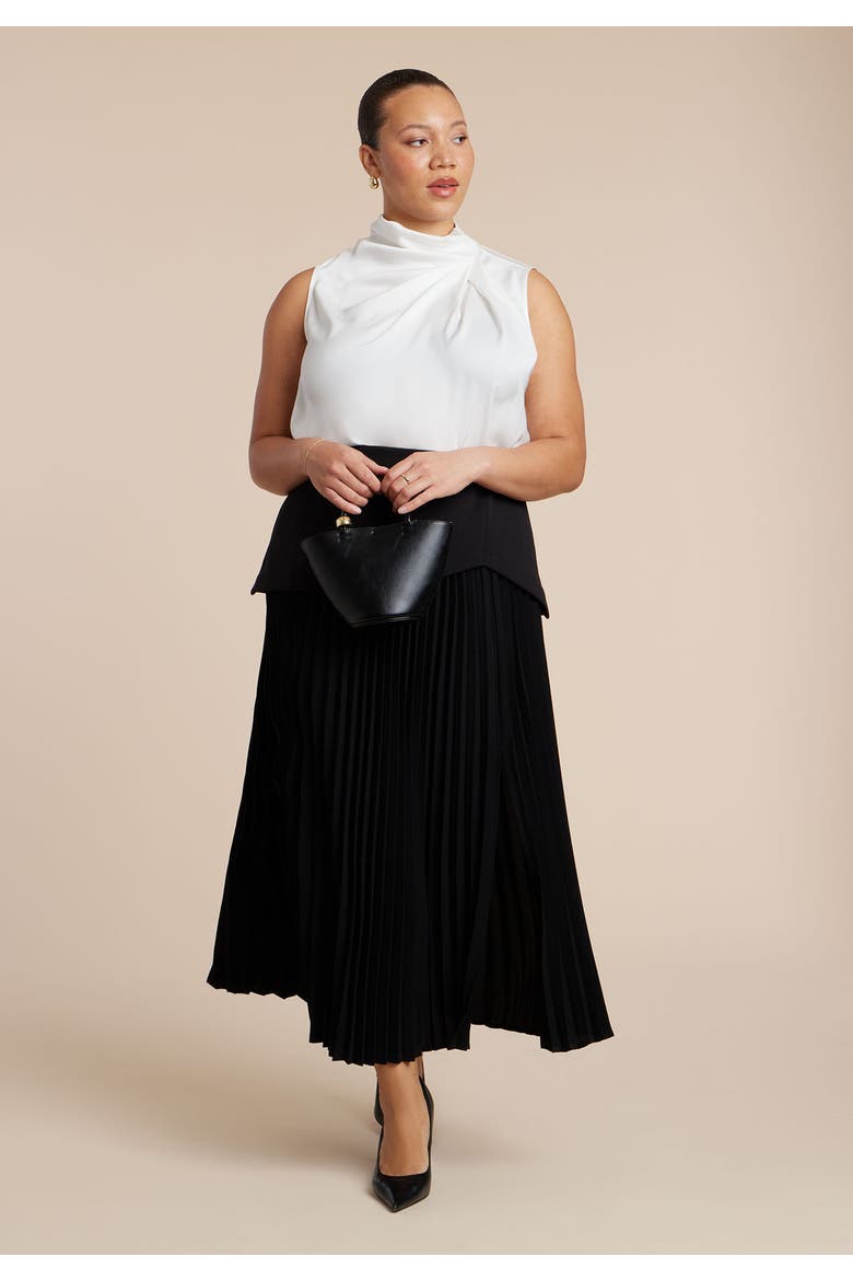 Mixed Media Pleated Skirt, Alternate, color, BLACK ONYX