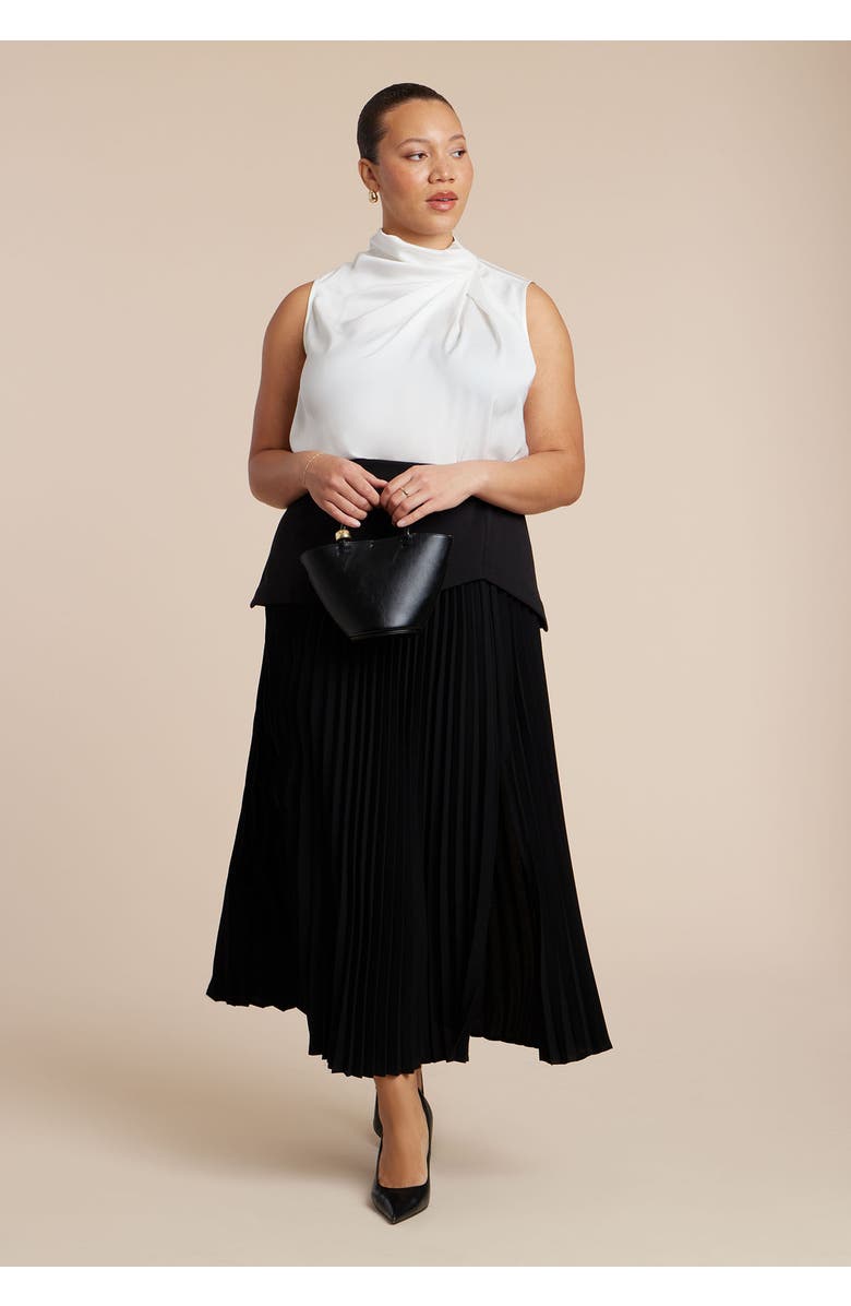 ELOQUII Mixed Media Pleated Skirt, Alternate, color, Black Onyx