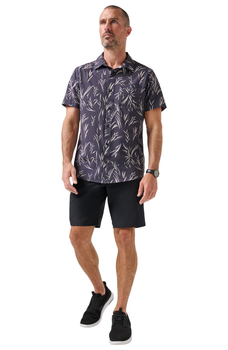 TravisMathew In the Clubhouse Performance Short Sleeve Button Up Shirt, Alternate, color, Ebony