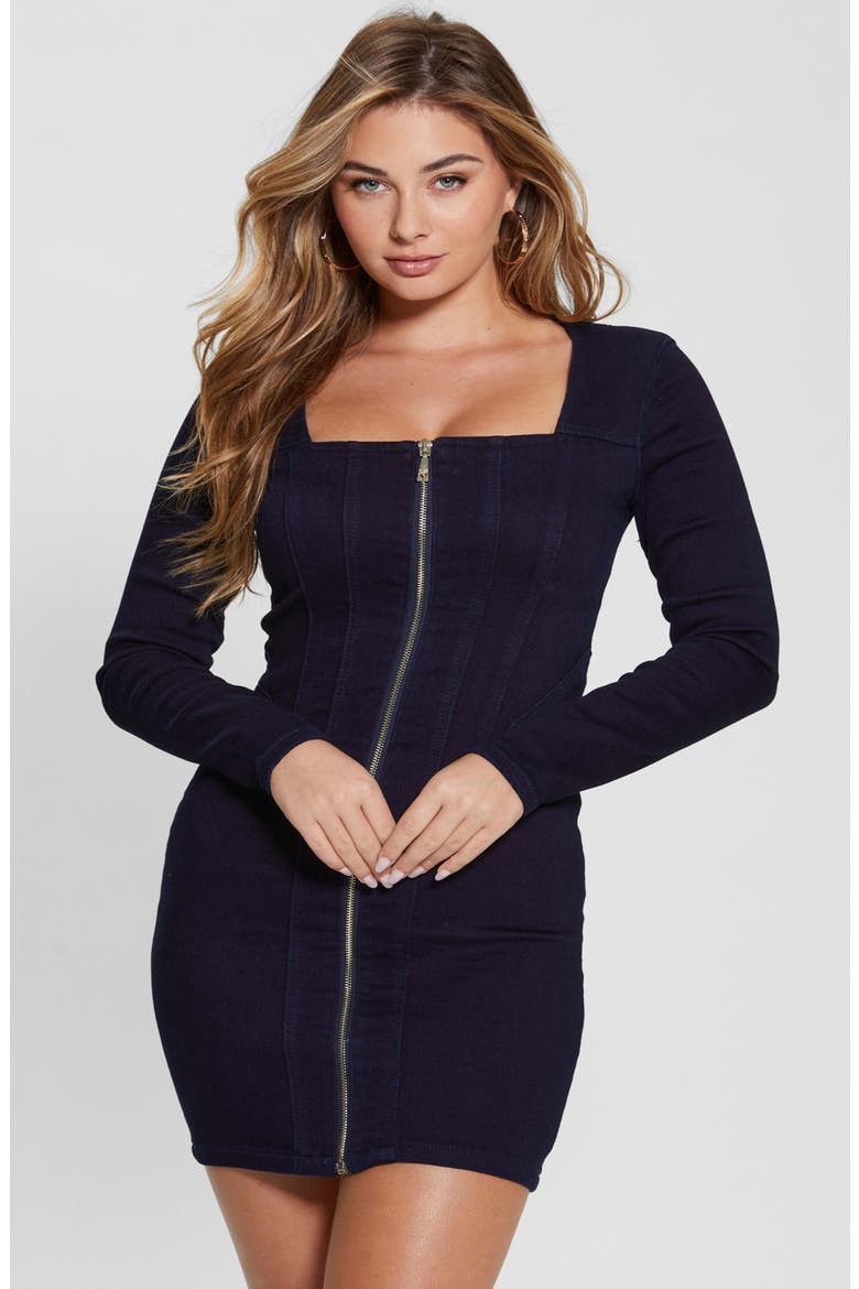 Long Sleeve Corset Denim Minidress, Alternate, color, TINT