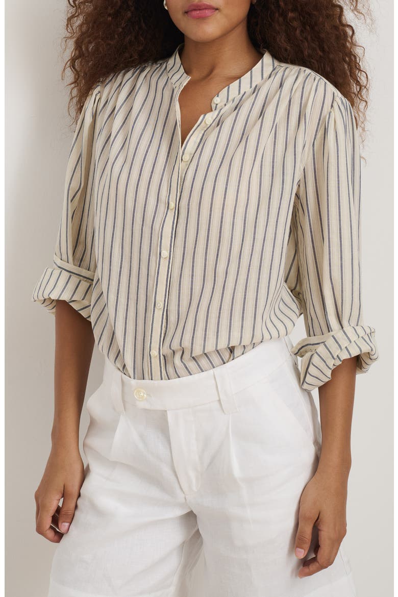 Ali Stripe Cotton Voile Button-Up Shirt, Main, color, OFF WHITE STRIPE