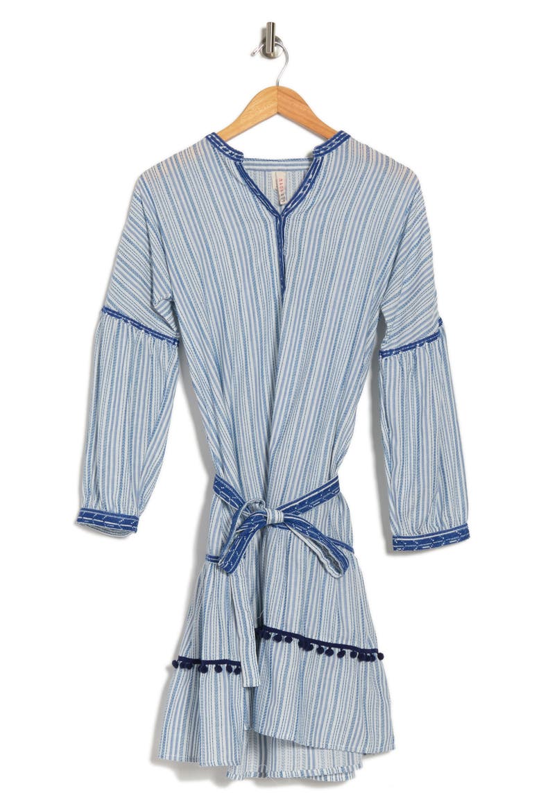 Delphina Belted Dress, Alternate, color, BLUE/WHITE