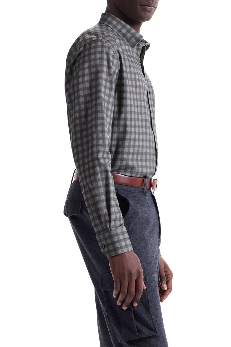 Karl Shaped Fit Plaid Cotton Button-Up Shirt, Alternate, color, WALNUT