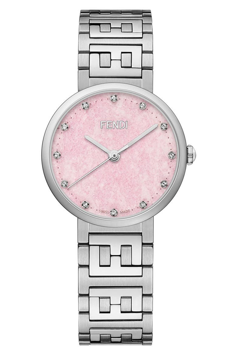 Forever Fendi Diamond Bracelet Watch, 29mm, Main, color, SILVER/ PINK/ SILVER