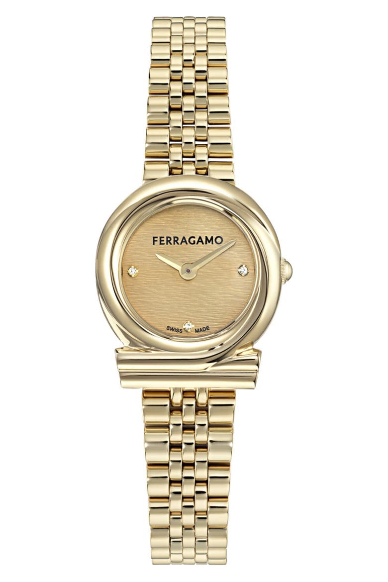Gancini Twisted Goldtone Bracelet Watch, 23mm, Main, color, YELLOW GOLD