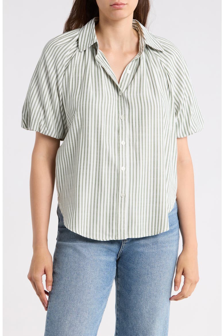 Bubble Sleeve Boyfriend Shirt, Main, color, GREEN/ CREAM STRIPE