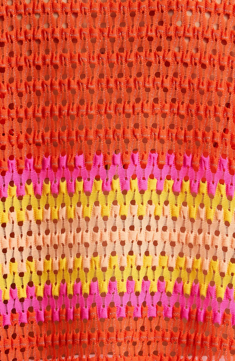 Ramy Brook Naomi Metallic Cover-Up Shirt, Alternate, color, Vivid Orange Crochet