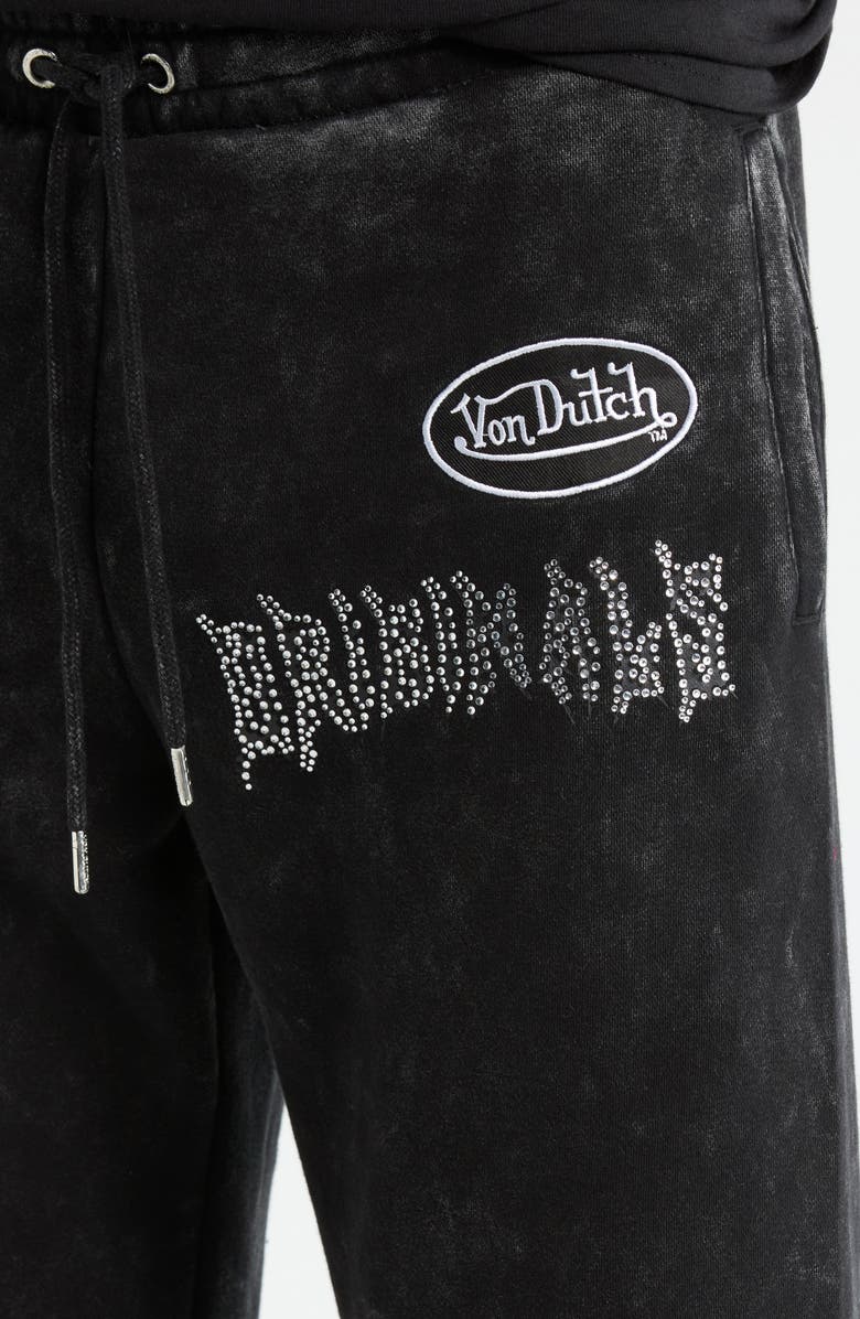 Von Dutch Studded Mineral Wash Fleece Drawstring Pants, Alternate, color, Jet Black Bleach Wash