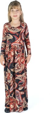 24sevenKid Black and Red Paisley Long Sleeve Pleated Maxi Dress