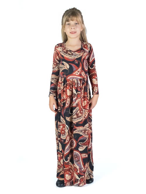 24sevenKid Black and Red Paisley Long Sleeve Pleated Maxi Dress in Brown Multi  product