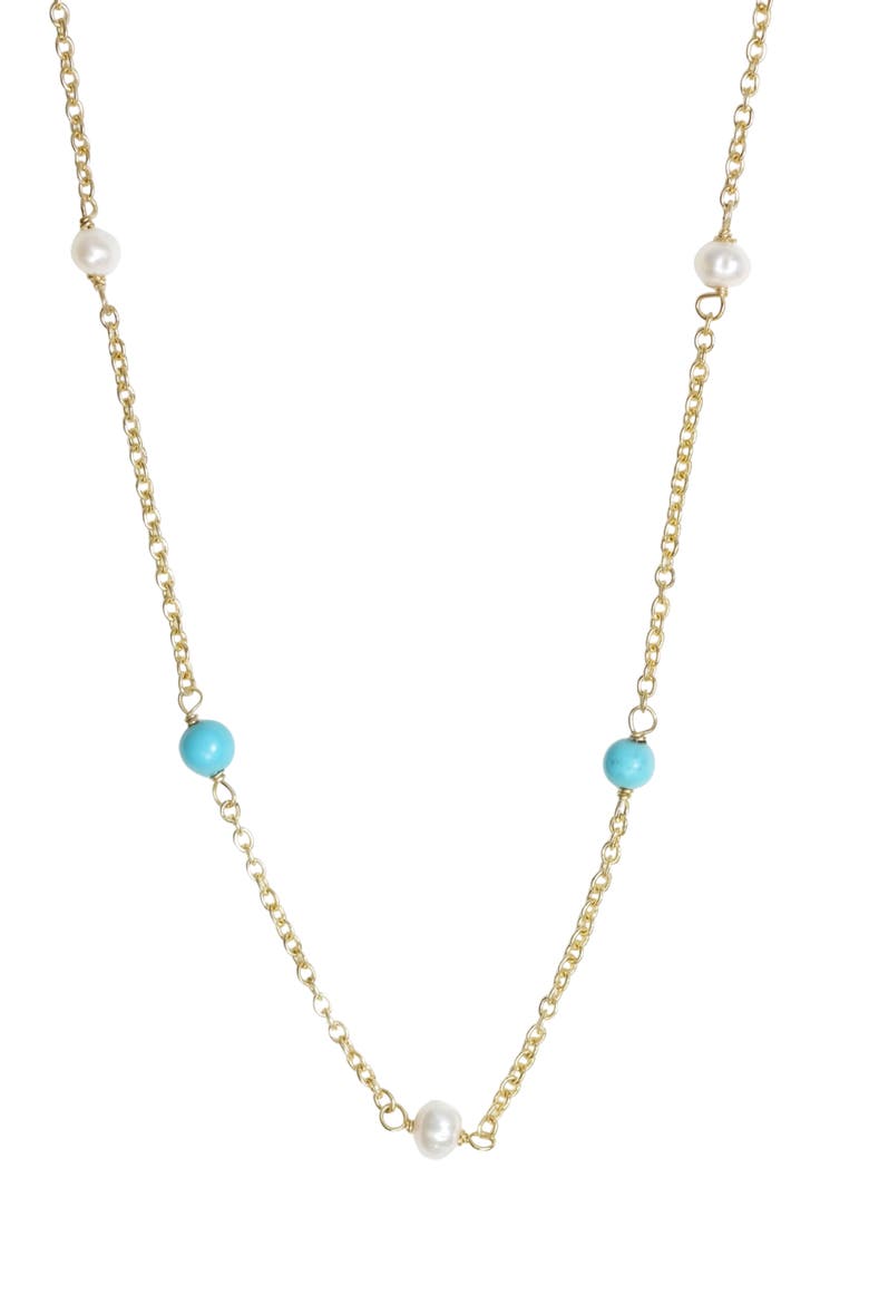 Cultured Pearl & Turquoise Station Necklace, Main, color, GOLD