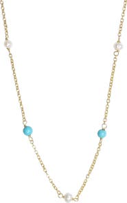 Argento Vivo Sterling Silver Cultured Pearl & Turquoise Station Necklace