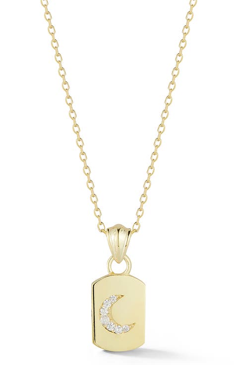Crescent Moon Tag Pendant Necklace