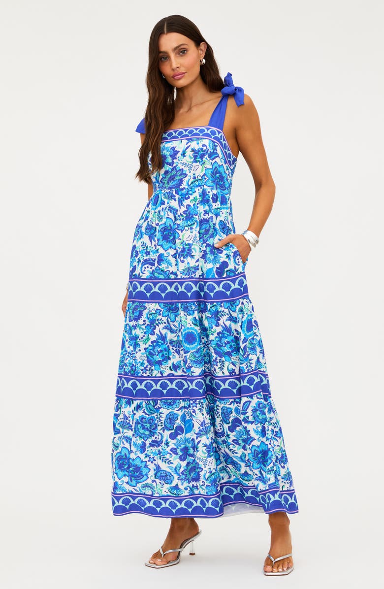Beach Riot Floral Tie Strap Cover-Up Maxi Dress, Alternate, color, Royal Riviera