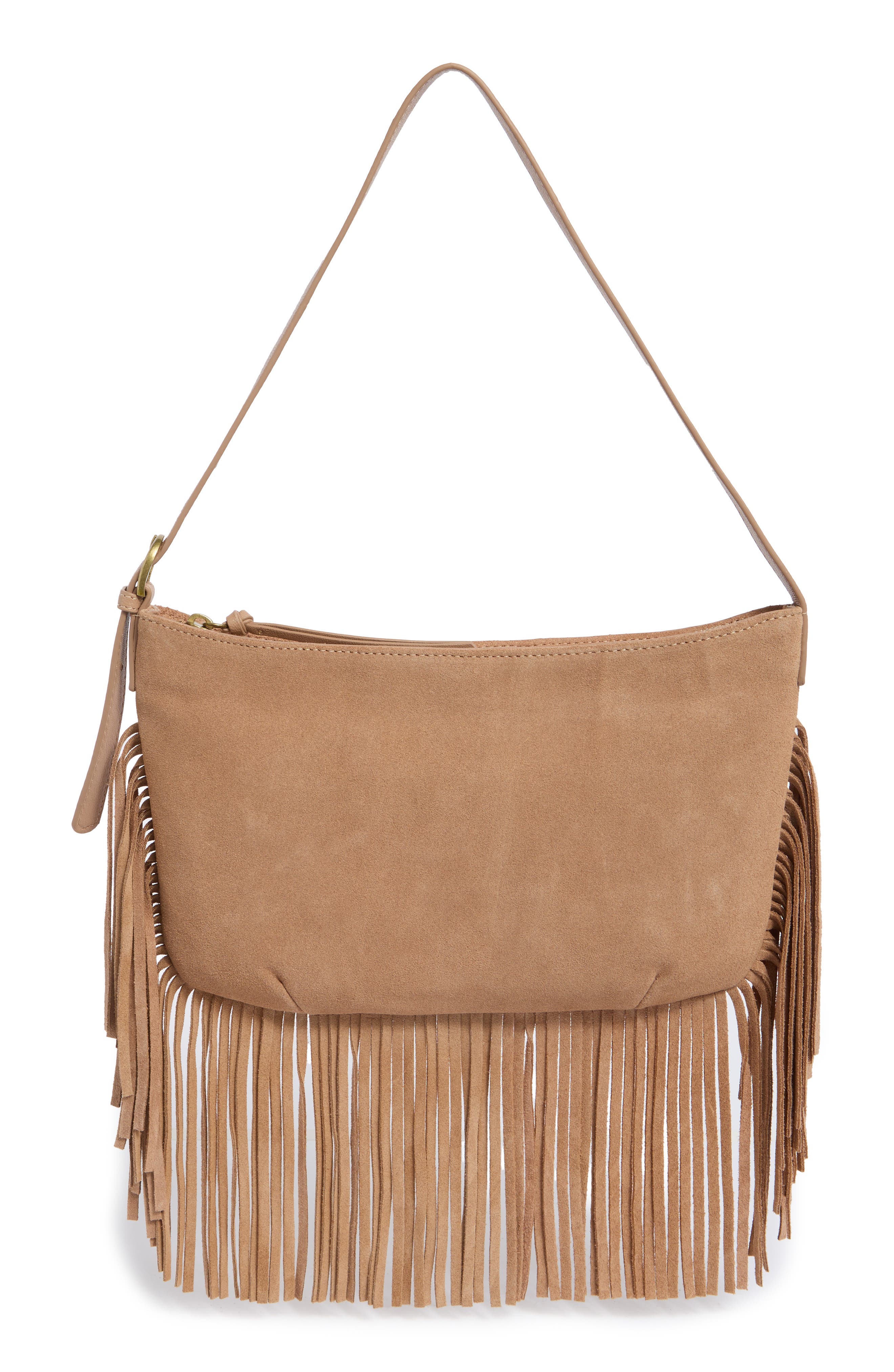 Ivy Fringe Suede Shoulder Bag, Main, color, TUSCANY SOFT COW SUEDE