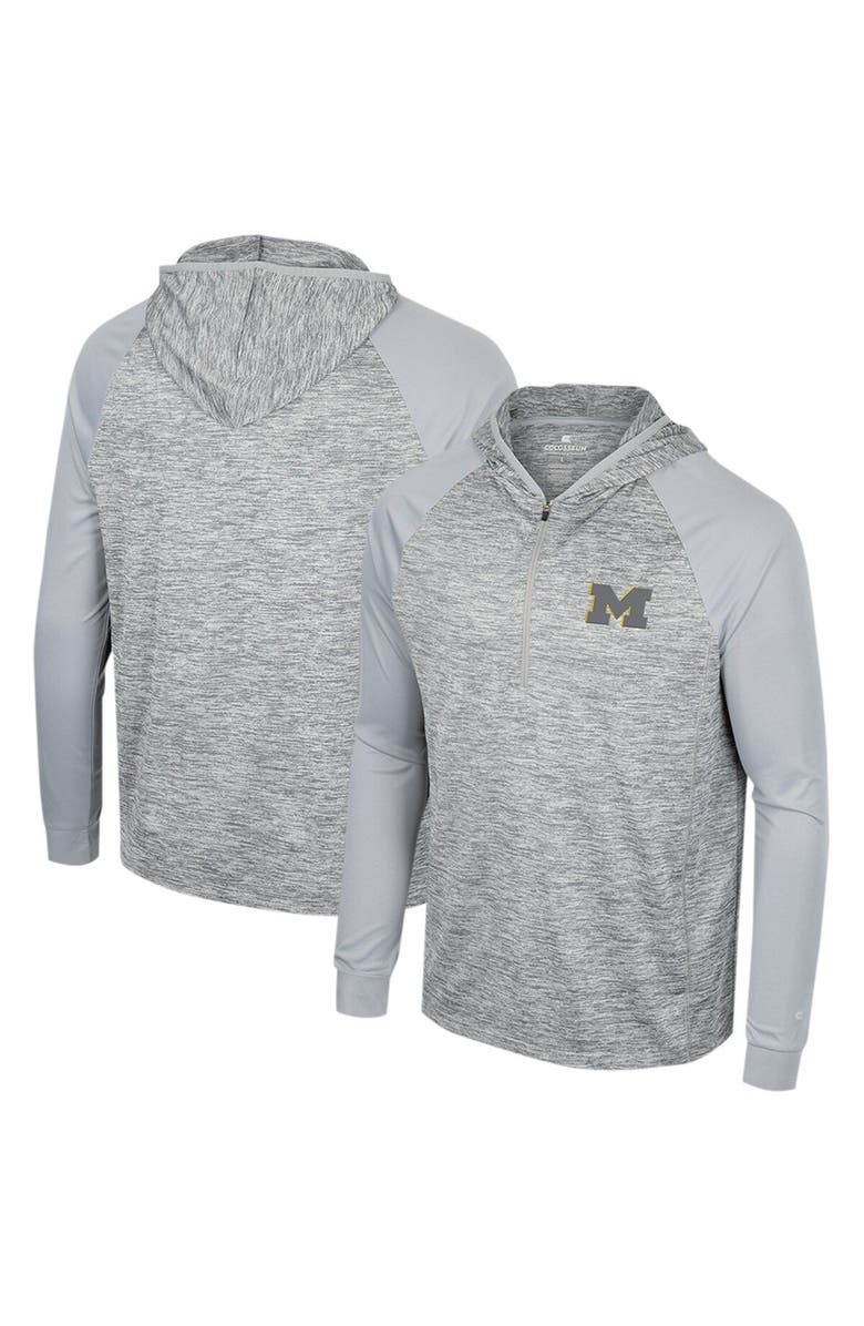 COLOSSEUM Men's Colosseum Gray Michigan Wolverines Cybernetic Raglan Quarter-Zip Hooded Top, Main, color, Gray